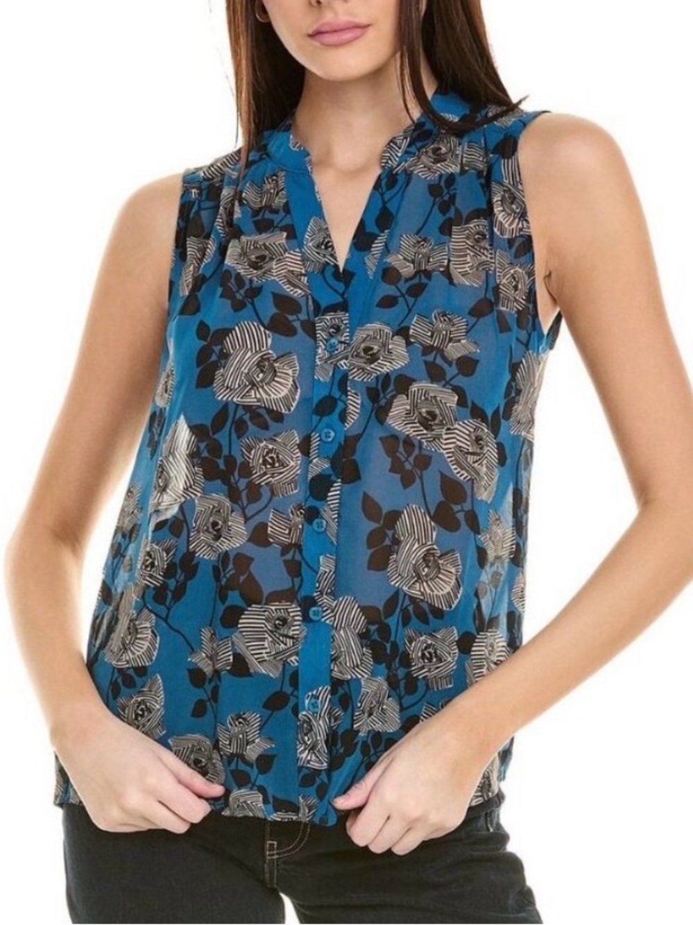 CAbi Engrave Sleeveless Floral Chiffon Top Style # 4180. LIKE NEW